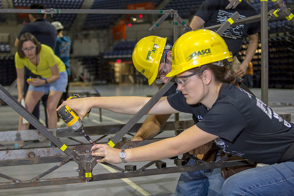 After displaying their steel bridges on the opening day of the 2018 ASCE Southeast Student Conference, the teams of engineering students faced the challenge of the Steel Bridge Competition on Friday, March 2.