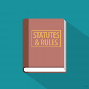 Illustration of a book titled "Statutes and Rules"