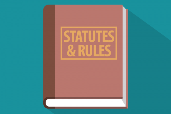Illustration of a book titled "Statutes and Rules"