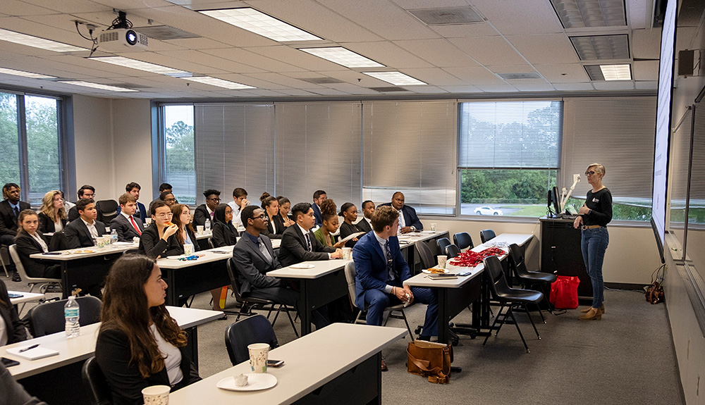 FBPE Executive Director Zana Raybon discusses engineering licensure during a meeting of the FAMU-FSU College of Engineering's Theta Tau chapter.