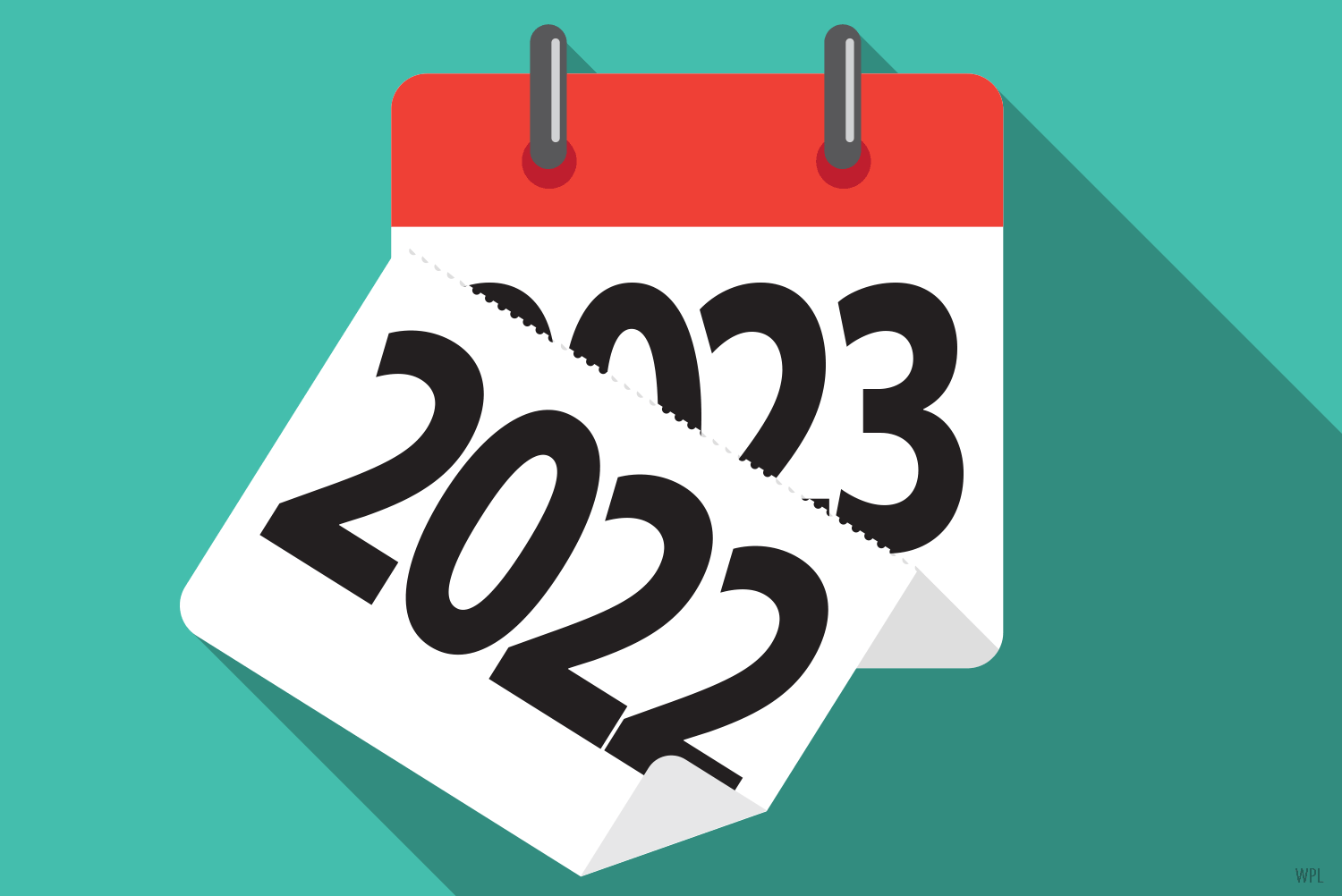 A calendar flips from 2022 to 2023