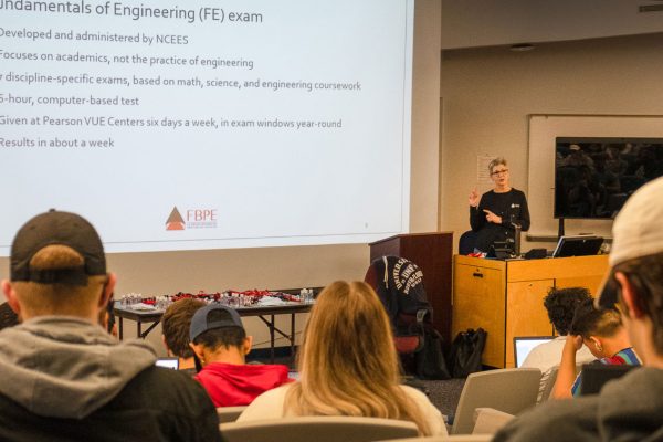 FBPE Executive Director Zana Raybon discusses the path to PE licensure with university students.