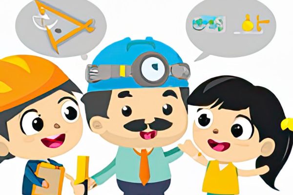 A cartoon of an engineer and two children created by DALL*E 2 A cartoon of an engineer and two children created by DALL*E 2