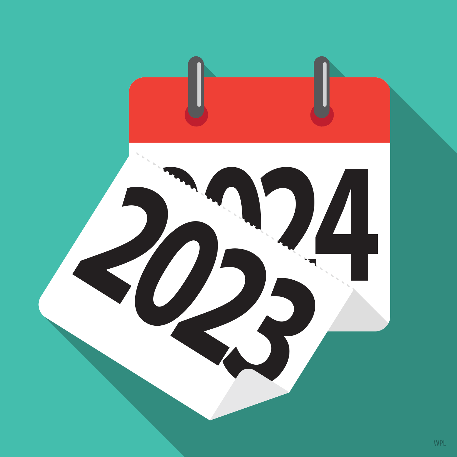 Calendar flipping from 2023 to 2024
