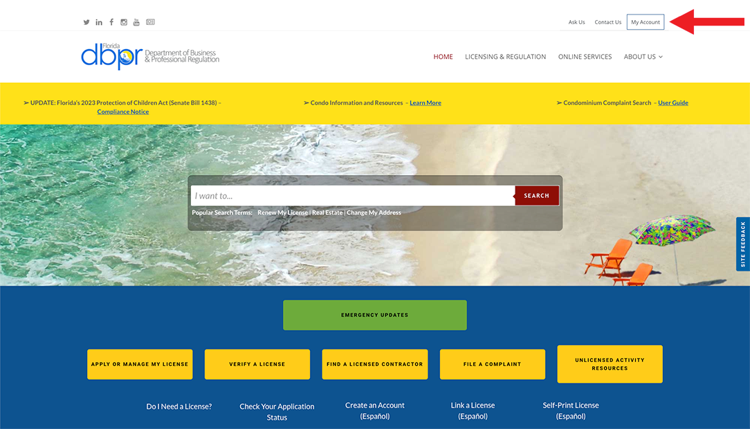 Creating an account at MyFloridaLicense.com