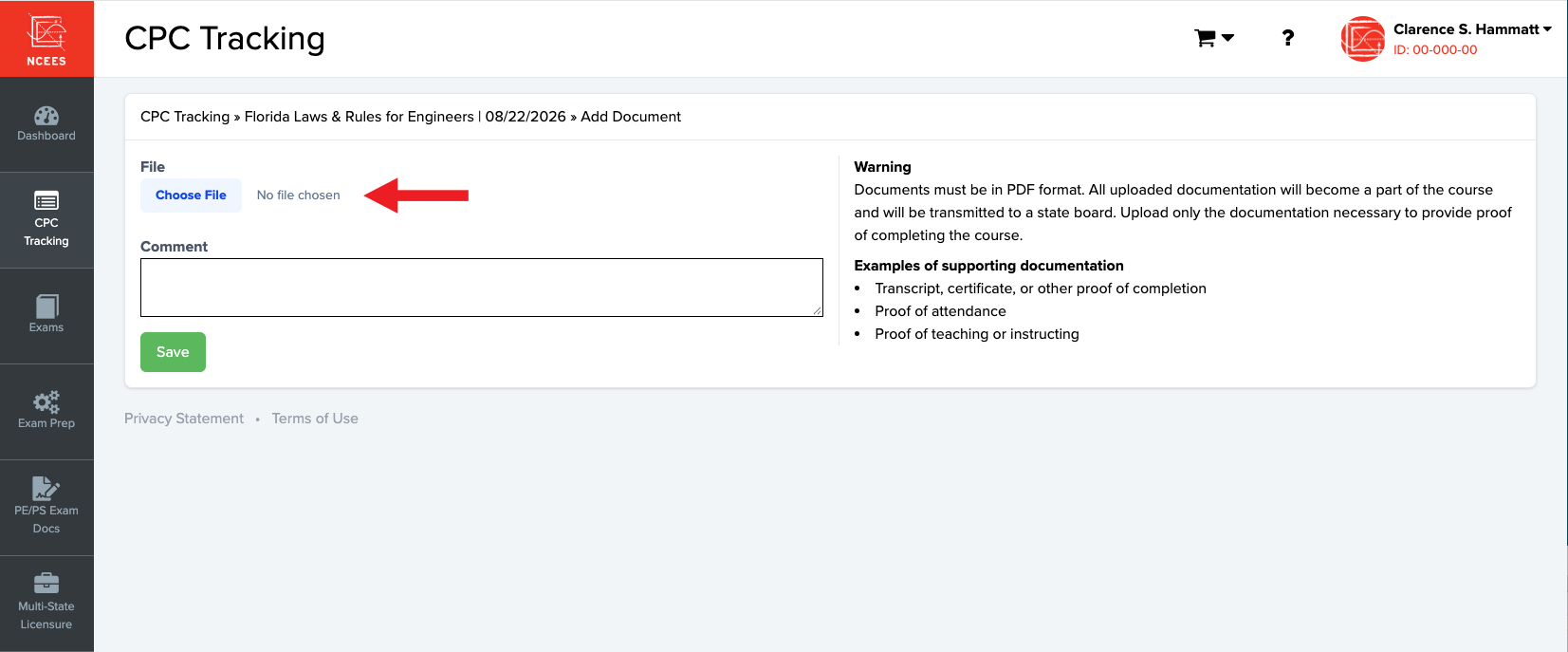 NCEES CPC Tracking instructions